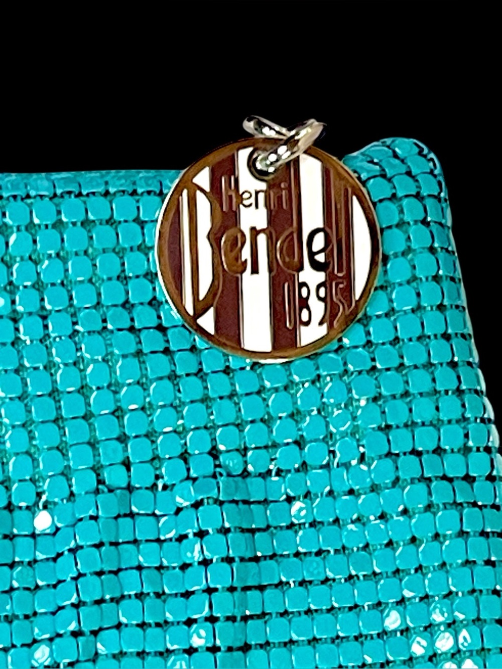 Rare Henri Bendel turquoise sequined metal mesh clutch bag - Picture 3 of 4